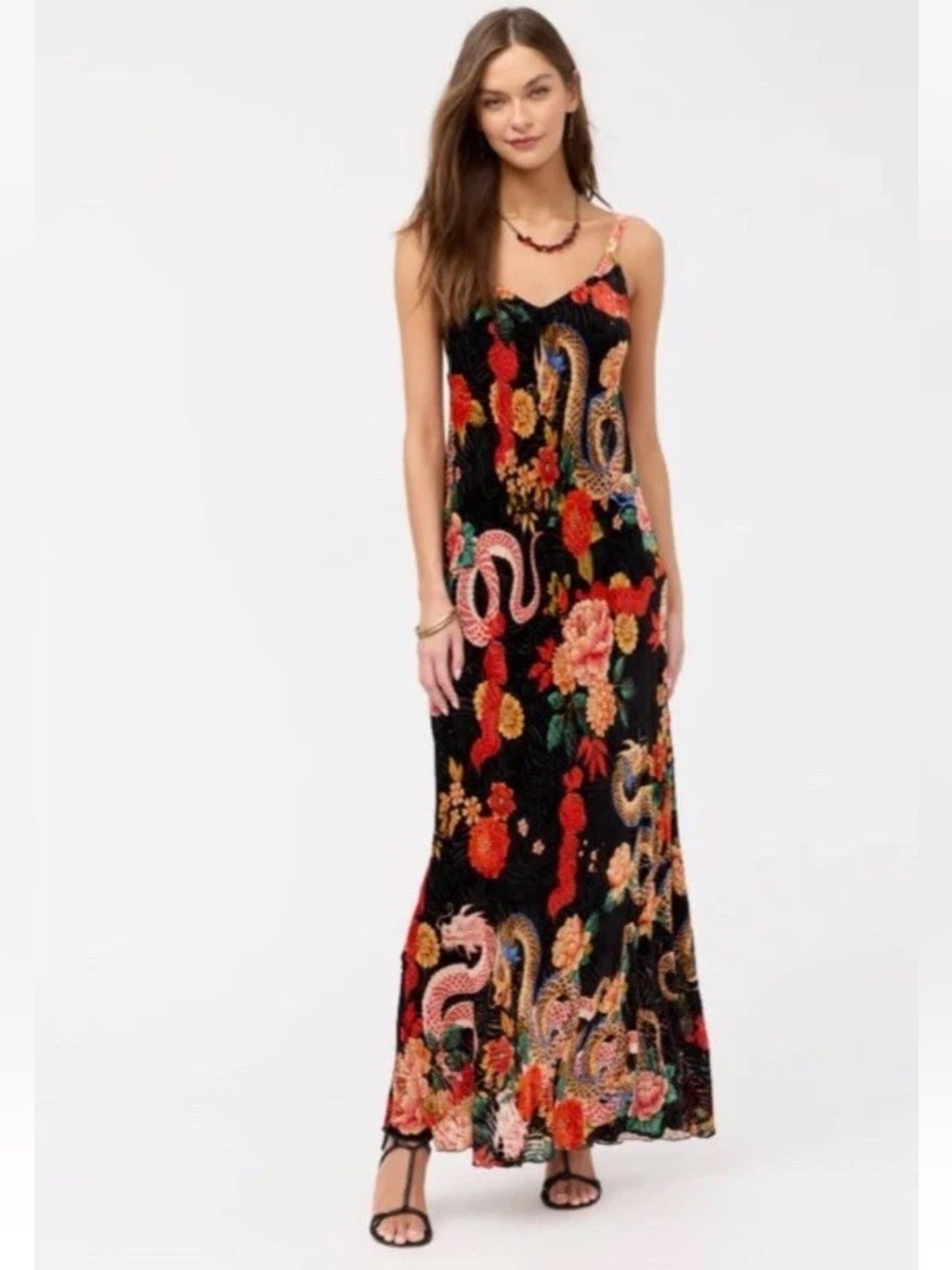 Johnny Was Small Kanako-Levi Bias Cut Burnout Maxi Dress NWT $400 Dragon Floral - Picture 3 of 13